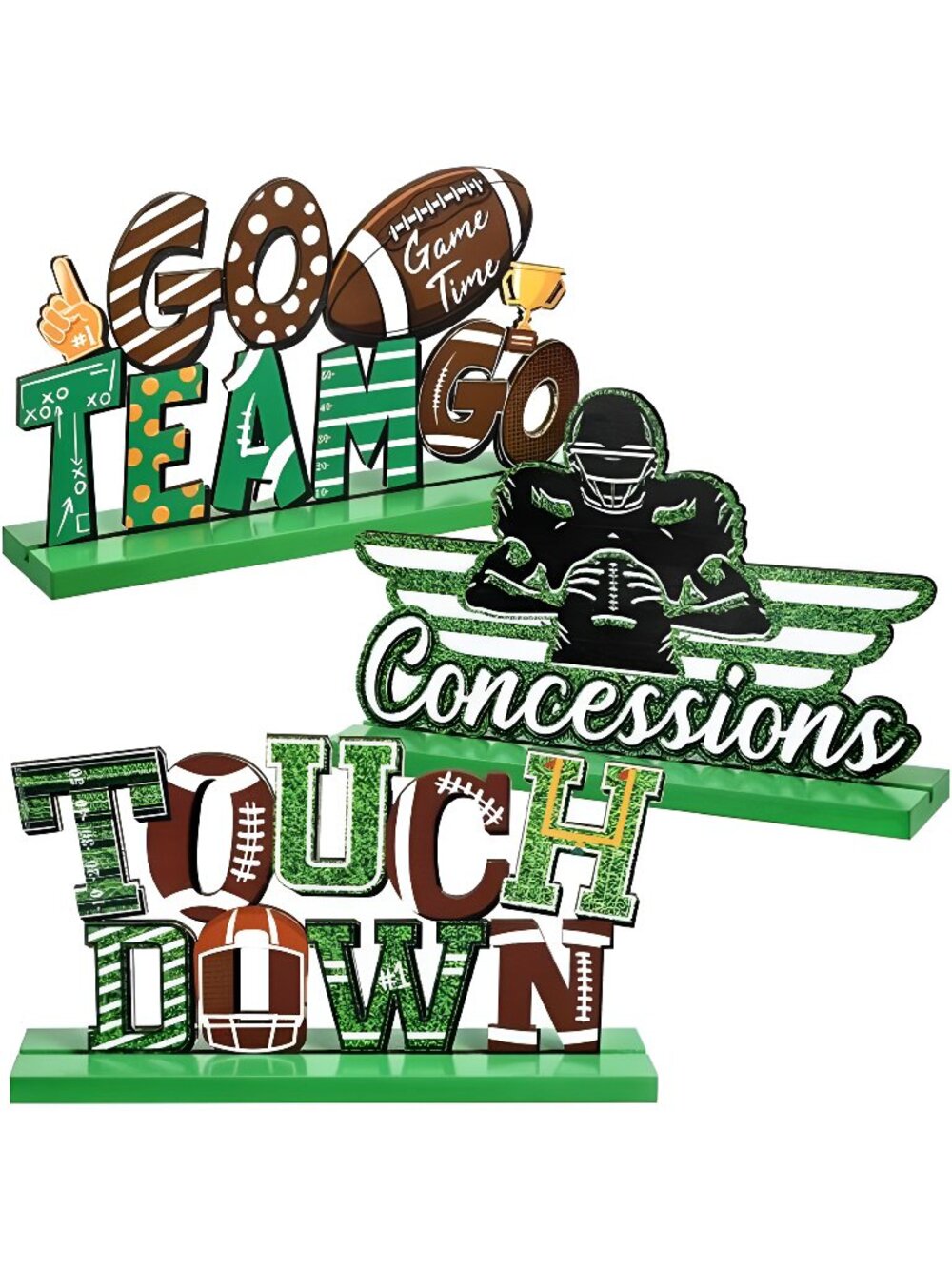 3 Pieces Football Table Decoration Signs Football Player Touchdown Sign